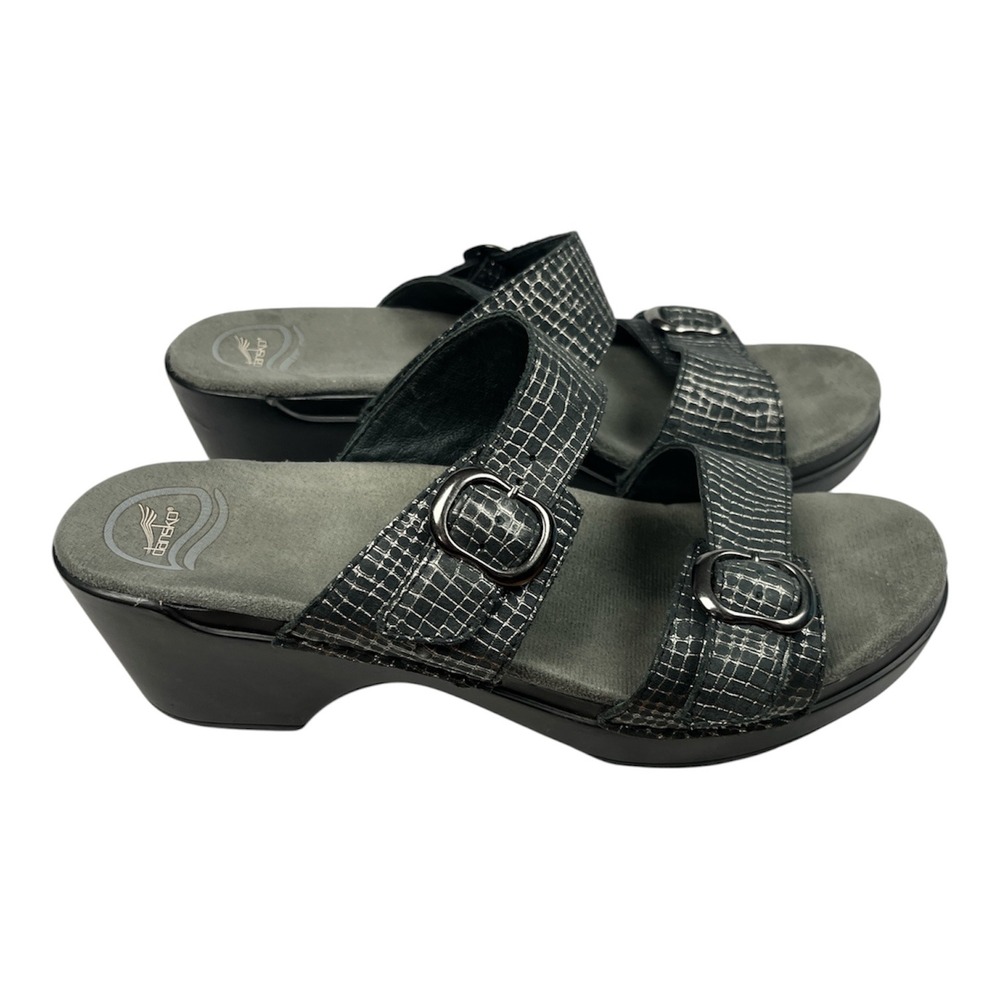 Dansko Excellent Used Sophie Slide Sandals Women 41/10.5 Pewter Metallic Wedge